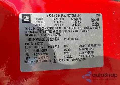 2011 GMC Sierra 1500 Slt from USA, damaged, VIN 1GTR2WE36BZ321434